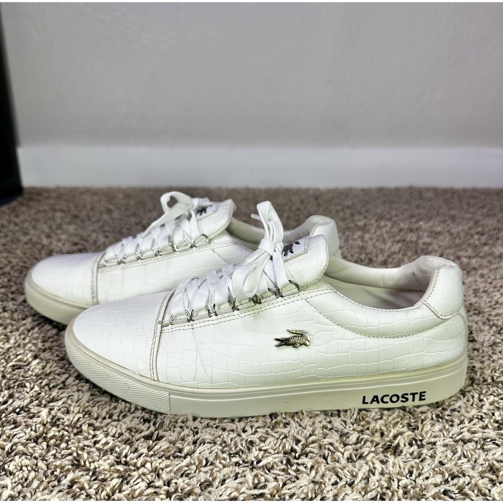 Lacoste Sport Crocodile Embossed Leather Gold Metallic Sneakers Mens Size 8.5